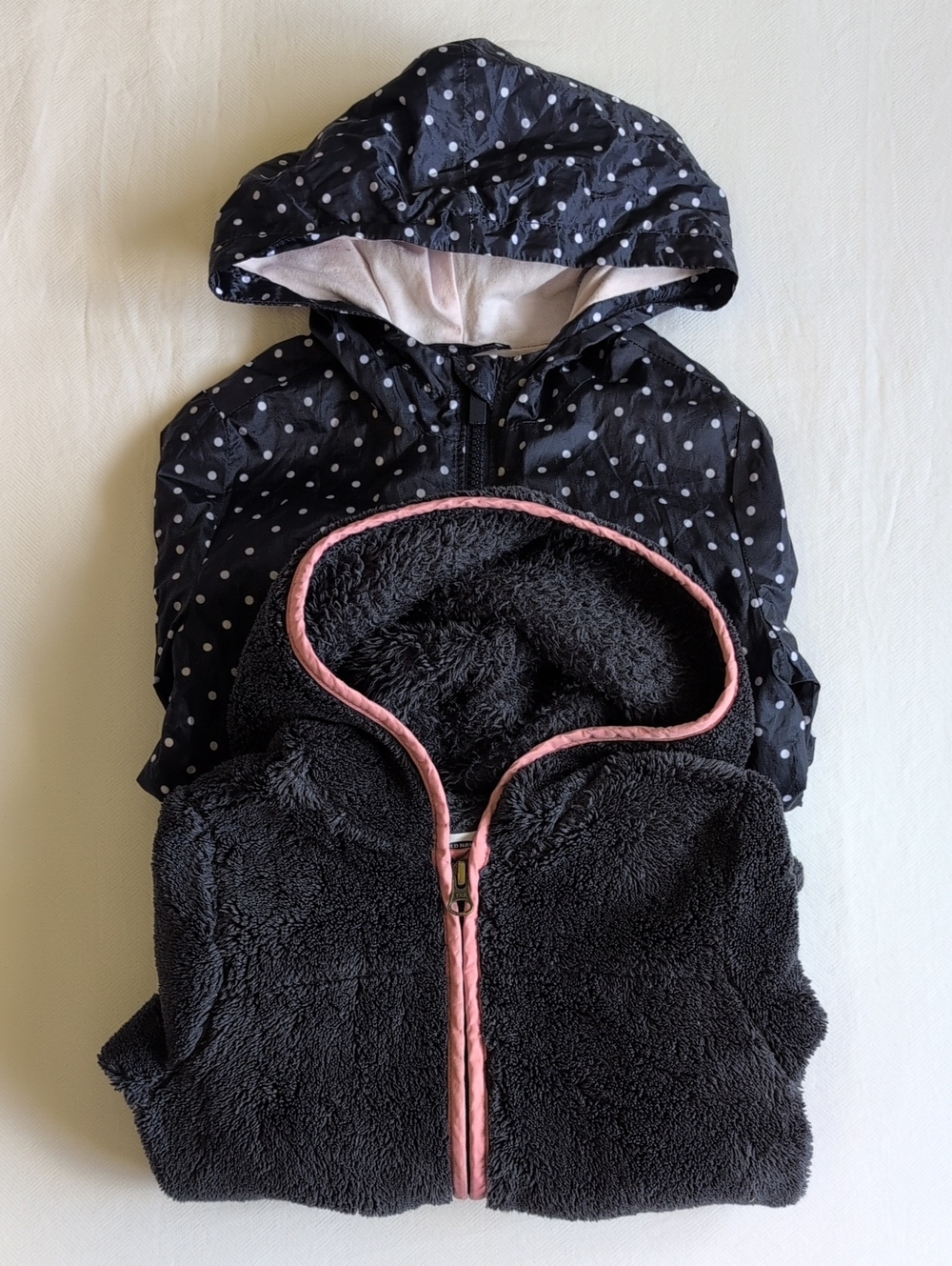 Lot of 2 Old Navy Girls 5T Jacket Bundle Navy Polka Dot Windbreaker Fleece Coat
